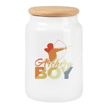 Archer boy - Cookie Jar with Wooden Lid - white - Front
