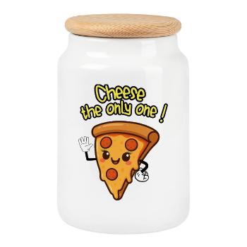 KÄSE DER EINZIGE! - Kawaii Pizza Humor - Keksdose mit Holzdeckel - Weiß - Vorne