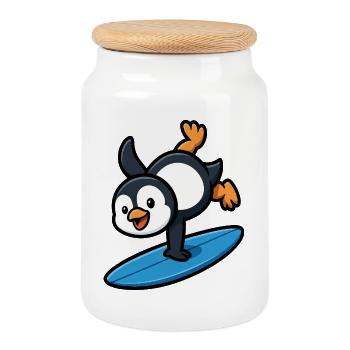 Cool pingouin surfeur piscine d’été plage tenue - Boîte à biscuits avec couvercle en bois - blanc - Devant