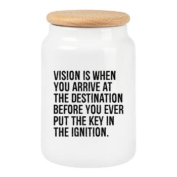 vision is when you arrive at the destination - Cookie Jar with Wooden Lid - white - Front