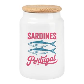 Sardines colorées Portugal Illustration - Boîte à biscuits avec couvercle en bois - blanc - Devant