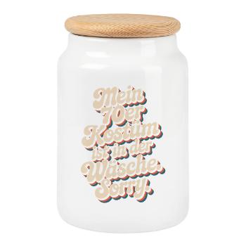 70s Costume Is In The Lingerie 70s Party 70s - Cookie Jar with Wooden Lid - white - Front