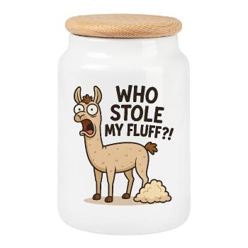 Humorous llama with fluff - Cookie Jar with Wooden Lid - white - Front