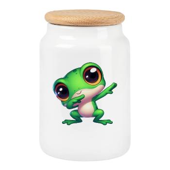 Mignon grenouille Dab Gamer Bien-être animal Dessin animé - Boîte à biscuits avec couvercle en bois - blanc - Devant