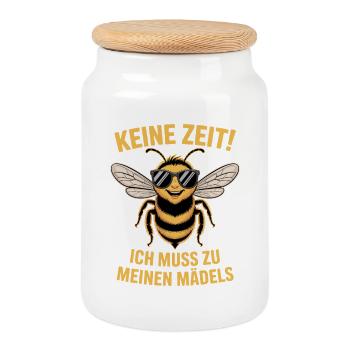 Bienen Keine Zeit Ich Muss Zu Meinen Mädels Imker - Keksdose mit Holzdeckel - Weiß - Vorne