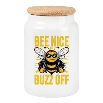 Bee Beekeeper Bee Nice Or Buzz Off Beekeeper - Cookie Jar with Wooden Lid - white - Front