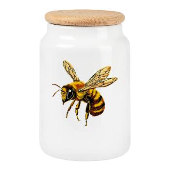 bees beekeeper honey beekeeper bees cute bee - Cookie Jar with Wooden Lid - white - Front