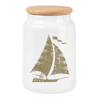 voilier minimaliste voilier voilier mer - Boîte à biscuits avec couvercle en bois - blanc - Devant