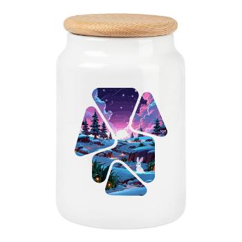 Landscape Snow Puzzle Fantasy - White Rabbit - Cookie Jar with Wooden Lid - white - Front