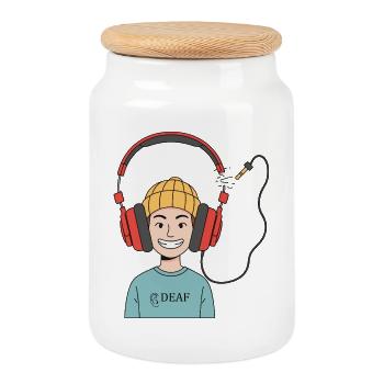 Sourds et heureux - Boîte à biscuits avec couvercle en bois - blanc - Devant