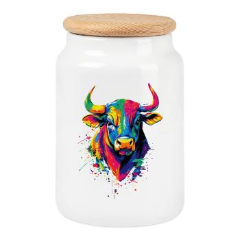 Bull Bull Ox Cattle Farm Cow Taurus Bulls - Cookie Jar with Wooden Lid - white - Front