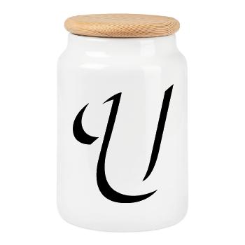Letter U, name, the letter U - Cookie Jar with Wooden Lid - white - Front