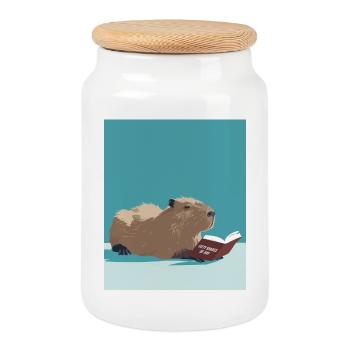 Capybara Reading – Funny Booktok Design - Cookie Jar with Wooden Lid - white - Front