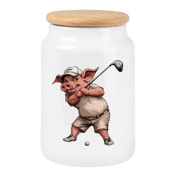 Cochon de golf - Boîte à biscuits avec couvercle en bois - blanc - Devant