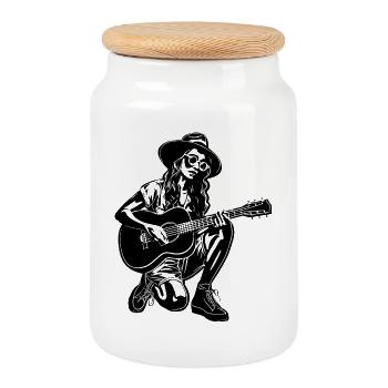 Guitarist Girl - Cookie Jar with Wooden Lid - white - Front