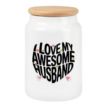 Chemise d’amour de mari génial - Rétro mignon dessin animé St - Boîte à biscuits avec couvercle en bois - blanc - Devant