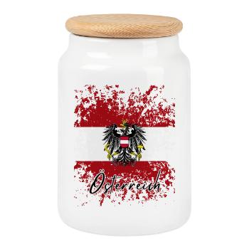 Flag of Austria grunge, I love Austria - Cookie Jar with Wooden Lid - white - Front