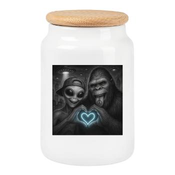 Bigfoot Sasquatch Alien Liebe Handzeichen - Keksdose mit Holzdeckel - Weiß - Vorne