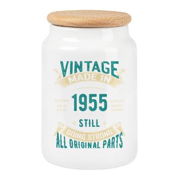 Vintage 1955 Classic Text Design - Cookie Jar with Wooden Lid - white - Front