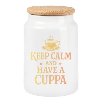 Keep calm and have a cup of tea - Cookie Jar with Wooden Lid - white - Front