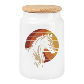 Design élégant pour chevaux dans le style du coucher du soleil - Boîte à biscuits avec couvercle en bois - blanc - Devant