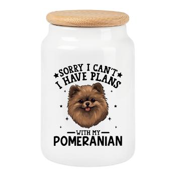 Adorable Pomeranian Face Illustration - Cookie Jar with Wooden Lid - white - Front