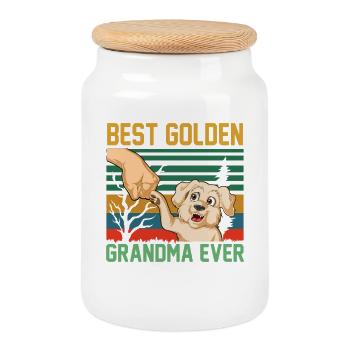 Best golden retriever Grandma Ever  - Cookie Jar with Wooden Lid - white - Front