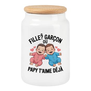 Gender Reveal Papy Parti Révélation du Sexe bébé - Boîte à biscuits avec couvercle en bois - blanc - Devant