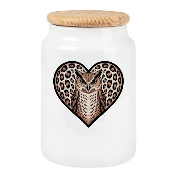 Coeur de hibou avec imprimé léopard - Boîte à biscuits avec couvercle en bois - blanc - Devant