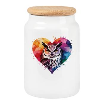 Fern hawk in colorful watercolor heart - Cookie Jar with Wooden Lid - white - Front
