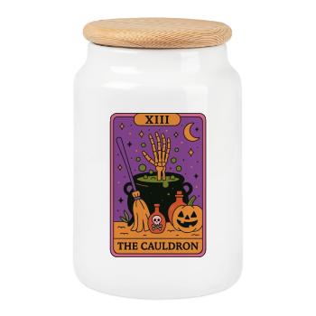 XIII Halloween Tarotkarte Der Kessel - Keksdose mit Holzdeckel - Weiß - Vorne