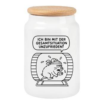 Mit der Gesamtsituation unzufrieden! WUNSCHFARBE! - Keksdose mit Holzdeckel - Weiß - Vorne