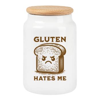 Le gluten me déteste Pain allergique au gluten - Boîte à biscuits avec couvercle en bois - blanc - Devant