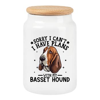 Ausdrucksstarke Basset Hound-Illustration - Keksdose mit Holzdeckel - Weiß - Vorne
