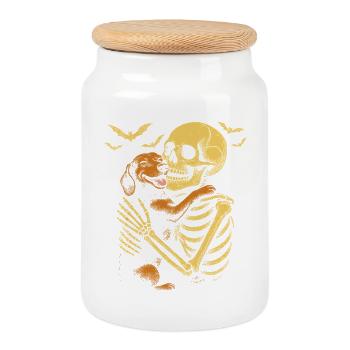Halloween Mignon Squelette Câlin Teckel - Boîte à biscuits avec couvercle en bois - blanc - Devant