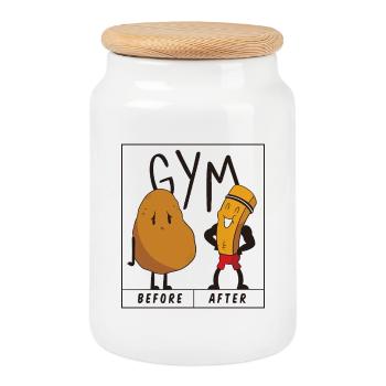 Humorvolle Kartoffel und Bleistift Gym Illustration - Keksdose mit Holzdeckel - Weiß - Vorne