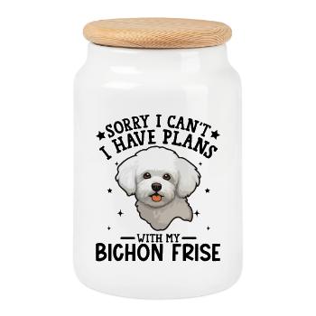 Illustration d'un caniche blanc mignon - Boîte à biscuits avec couvercle en bois - blanc - Devant