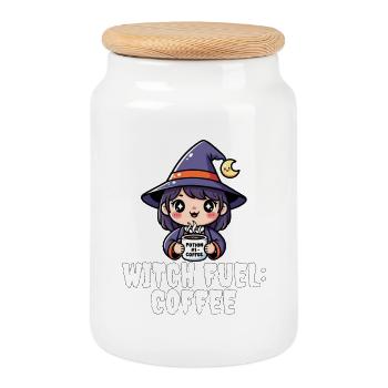 WITCH FUEL COFFEE - WITCH HALLOWEEN - Cookie Jar with Wooden Lid - white - Front