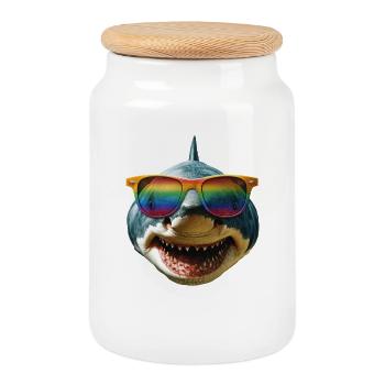 Shark Shark Tiger Shark Diver Cute Sharks Great White Shark - Cookie Jar with Wooden Lid - white - Front