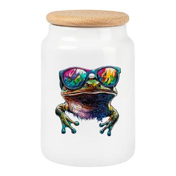 Grenouille Petit Crapaud Grenouille Grenouille Prince Grenouilles - Boîte à biscuits avec couvercle en bois - blanc - Devant