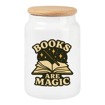 Illustration de sorts de livre magique - Boîte à biscuits avec couvercle en bois - blanc - Devant