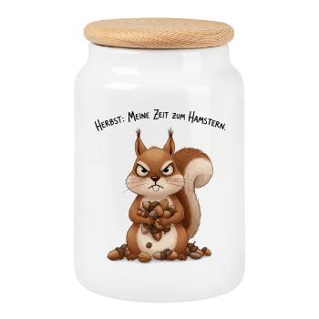 Autumn: My time for hoarding - Cookie Jar with Wooden Lid - white - Front