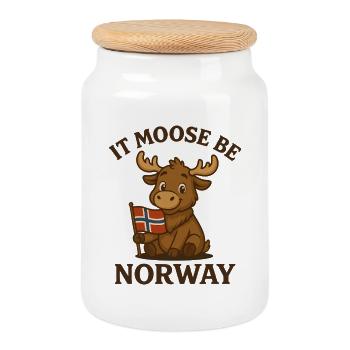 Elch & Norwegen Wortwitz – It Moose Be Norway - Keksdose mit Holzdeckel - Weiß - Vorne