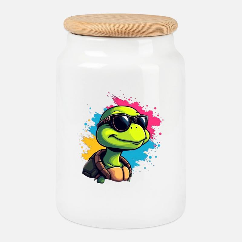 Lässige Turtle mit Sonnenbrille - Keksdose mit Holzdeckel - Weiß