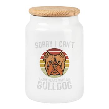 Illustration humoristique de citation de bouledogue - Boîte à biscuits avec couvercle en bois - blanc - Devant