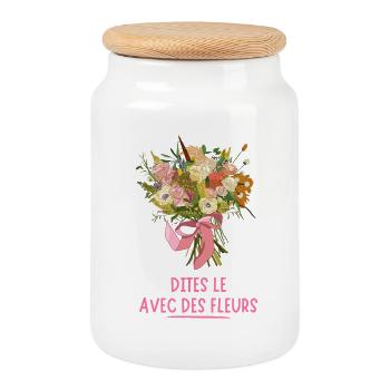 Dites le avec des FLEURS - Boîte à biscuits avec couvercle en bois - blanc - Devant