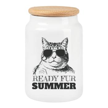 Cool Cat in sunglasses ready for summer - Cookie Jar with Wooden Lid - white - Front