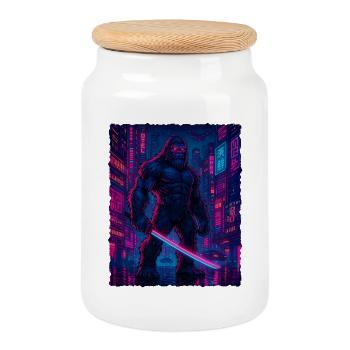 Cyberpunk Bigfoot Kryptid Tech Sasquatch Yeti - Keksdose mit Holzdeckel - Weiß - Vorne