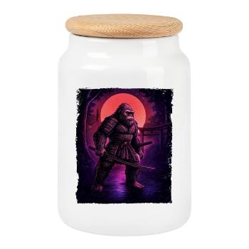 Samurai Bigfoot Kryptid Sasquatch Yeti Jäger - Keksdose mit Holzdeckel - Weiß - Vorne