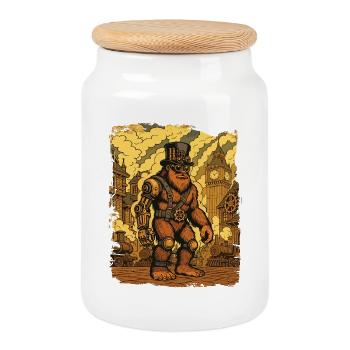 Steampunk Bigfoot Cryptid Sasquatch Ausrüstung Yeti - Keksdose mit Holzdeckel - Weiß - Vorne